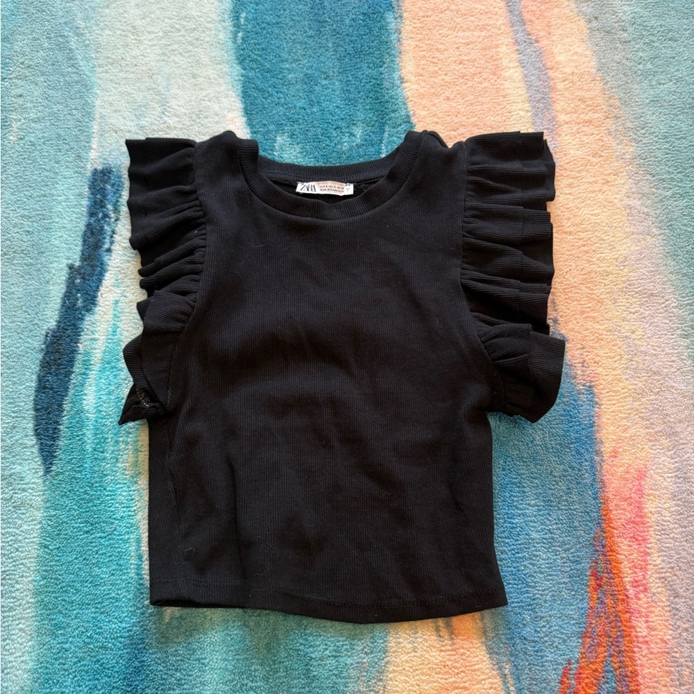 Zara Black Kids Tank with Ruffled Sleeves